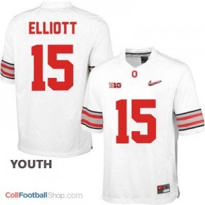 Ezekiel Elliott OSU #15 Diamond Quest Playoff Football Jersey - White - Youth